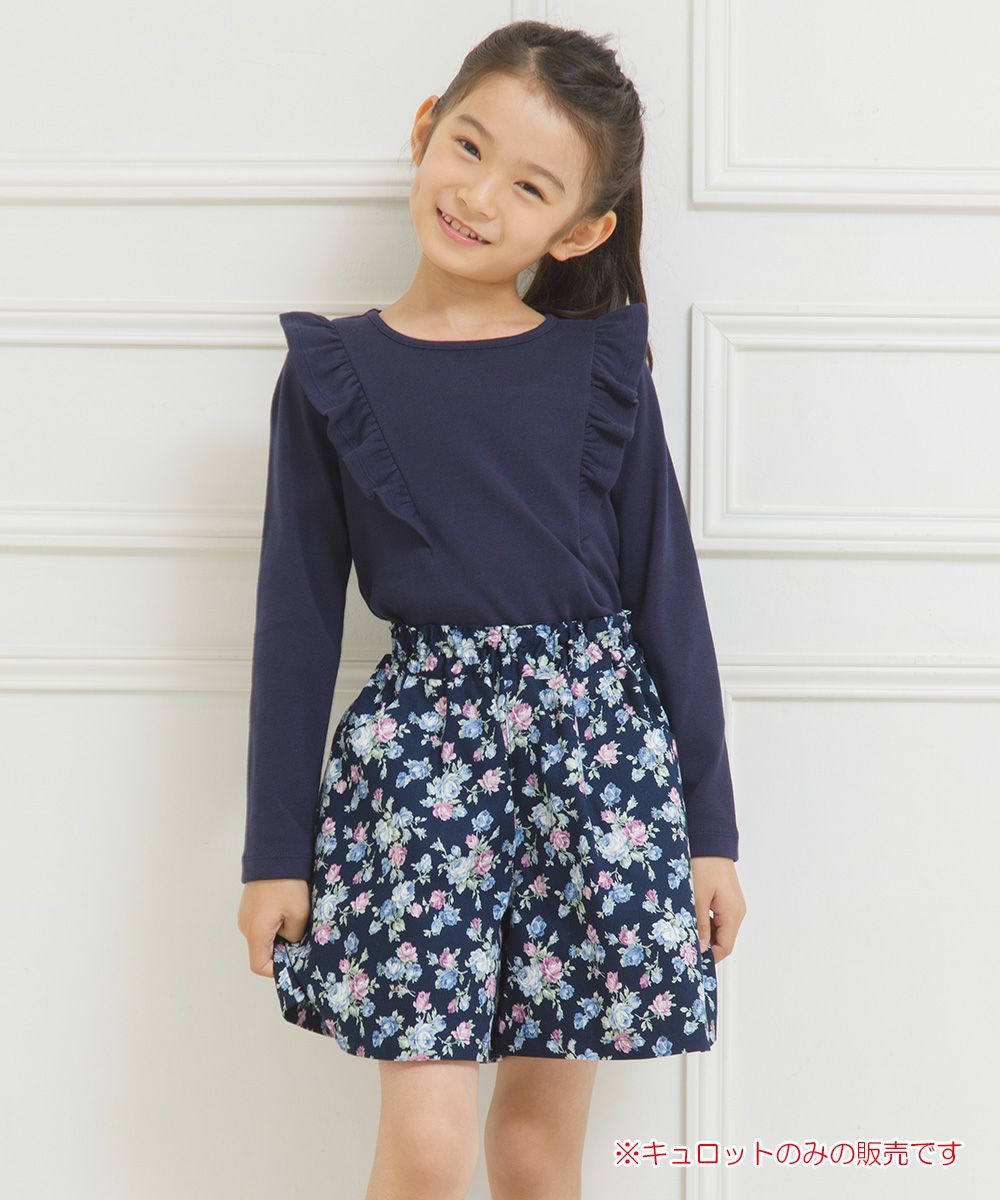 Children's clothing girl made in Japan Floral pattern Waist rubber culott pants navy (06) model image 1