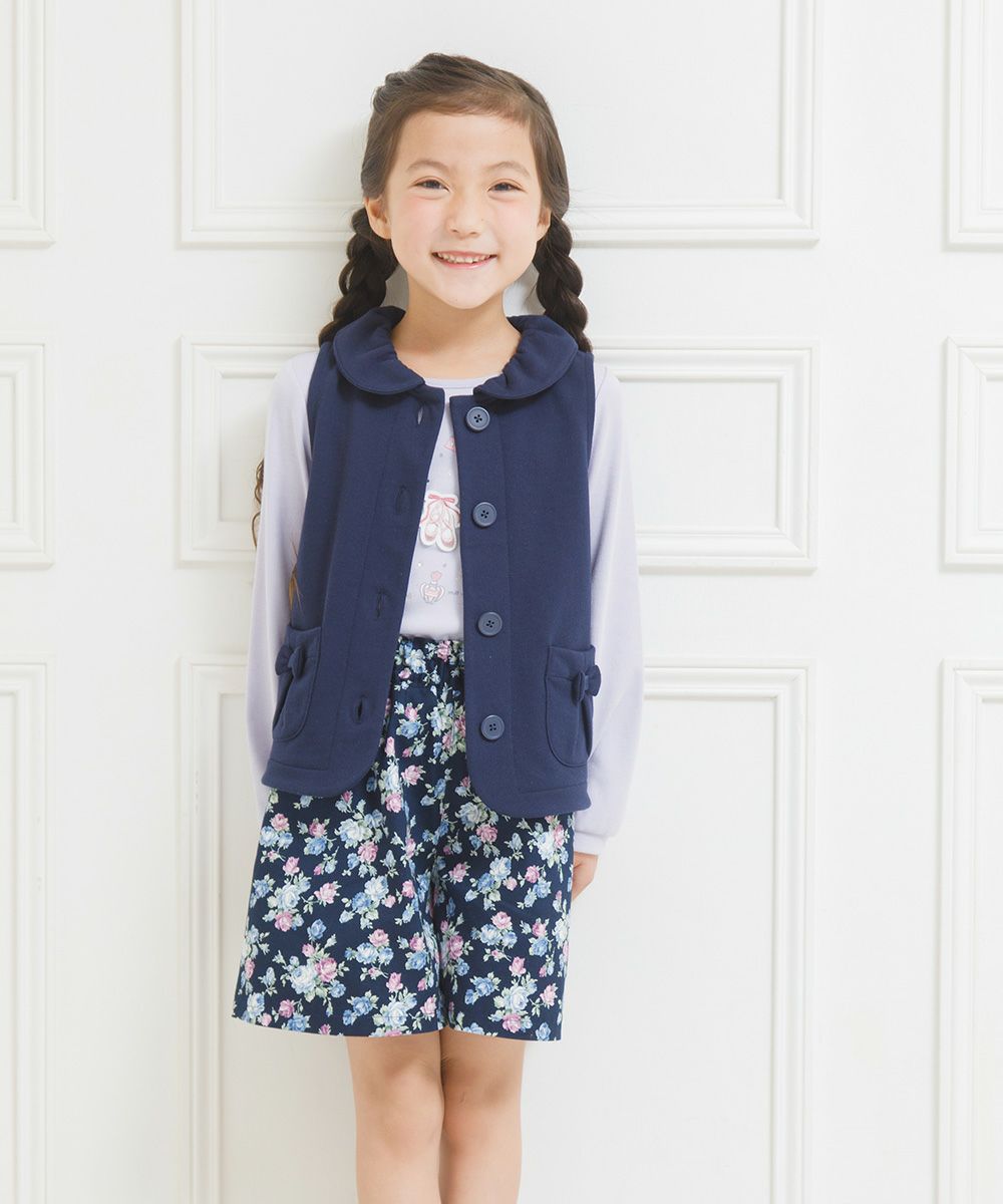 Children's clothing girl made in Japan Floral pattern Waist rubber culott pants navy (06) model image 3
