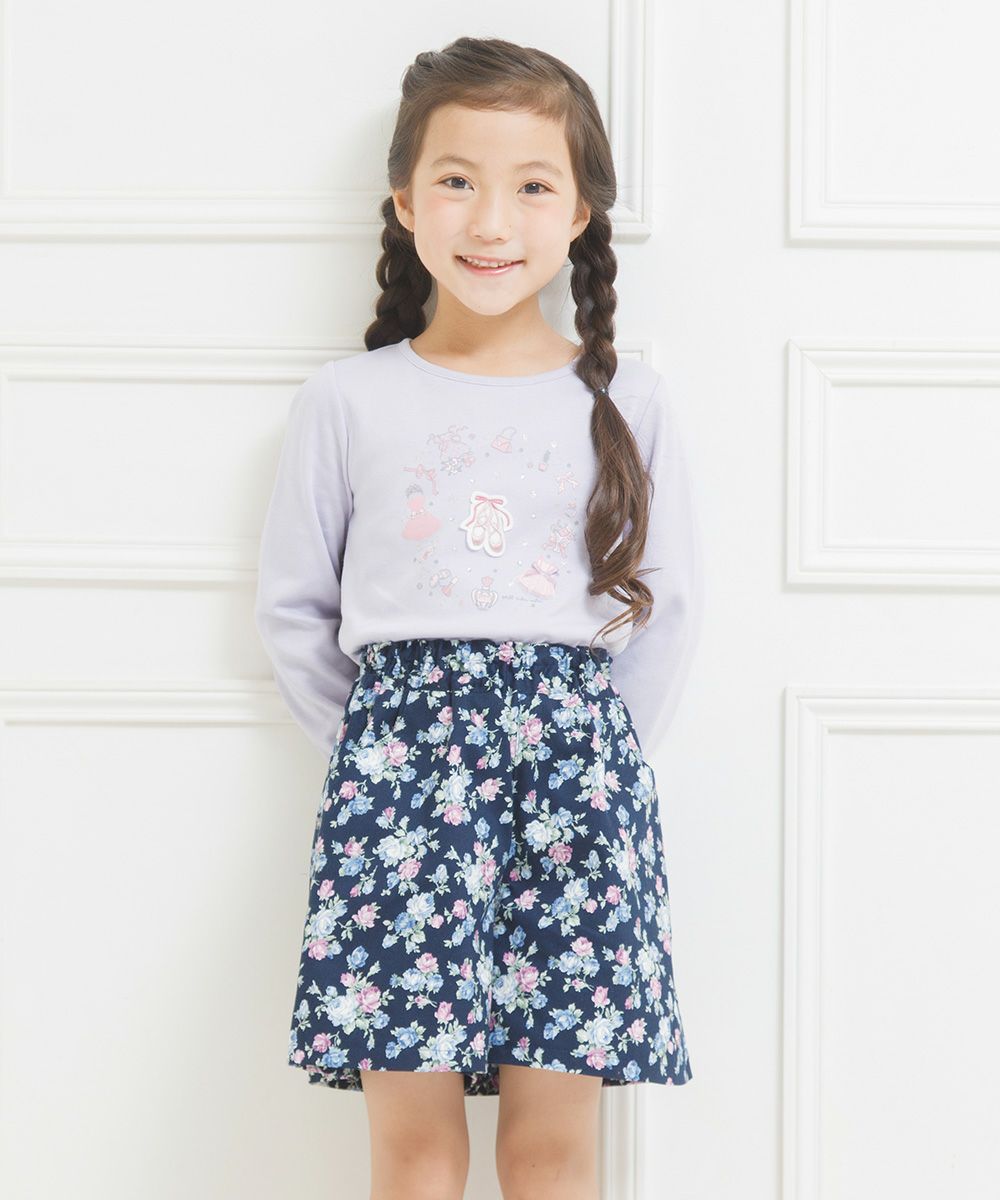 Children's clothing girl made in Japan Floral pattern Waist rubber culott pants navy (06) model image 4