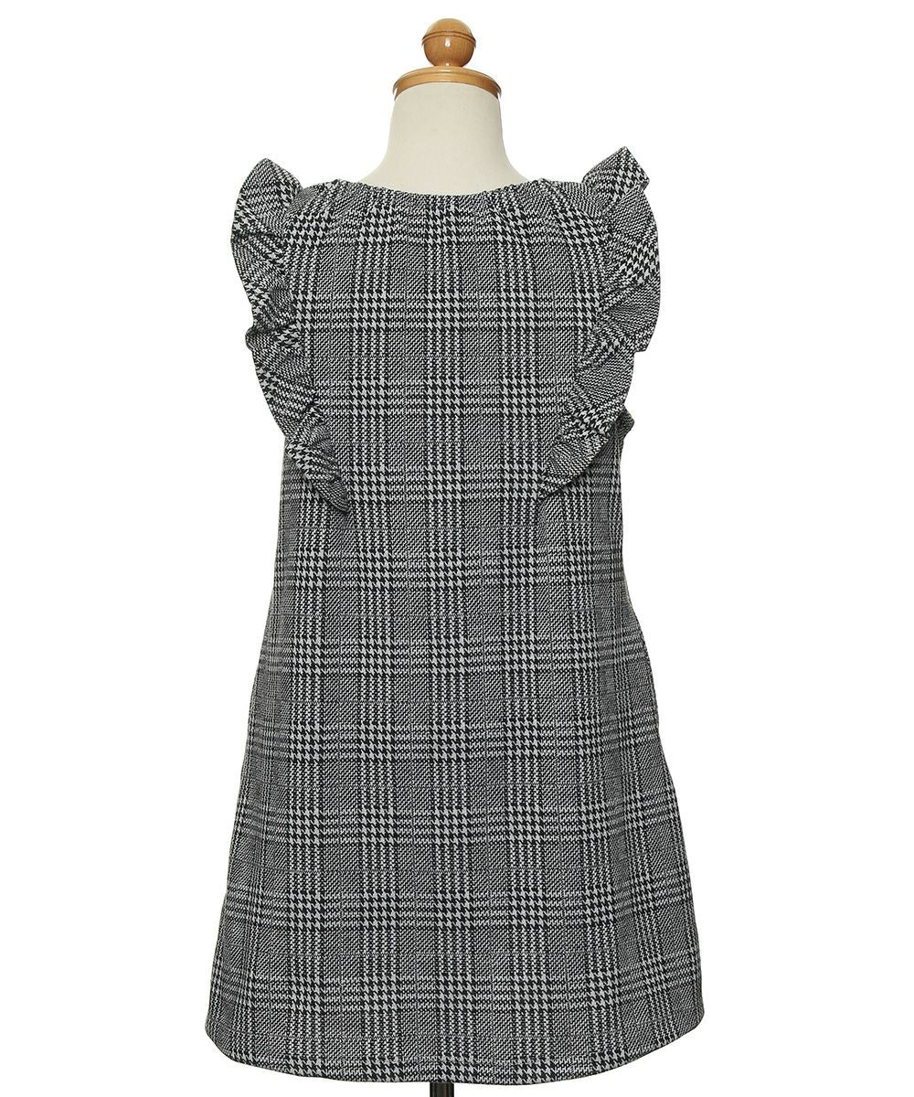 Children's clothing girl ribbon & frills Glen check pattern dress white x black (10) Torso