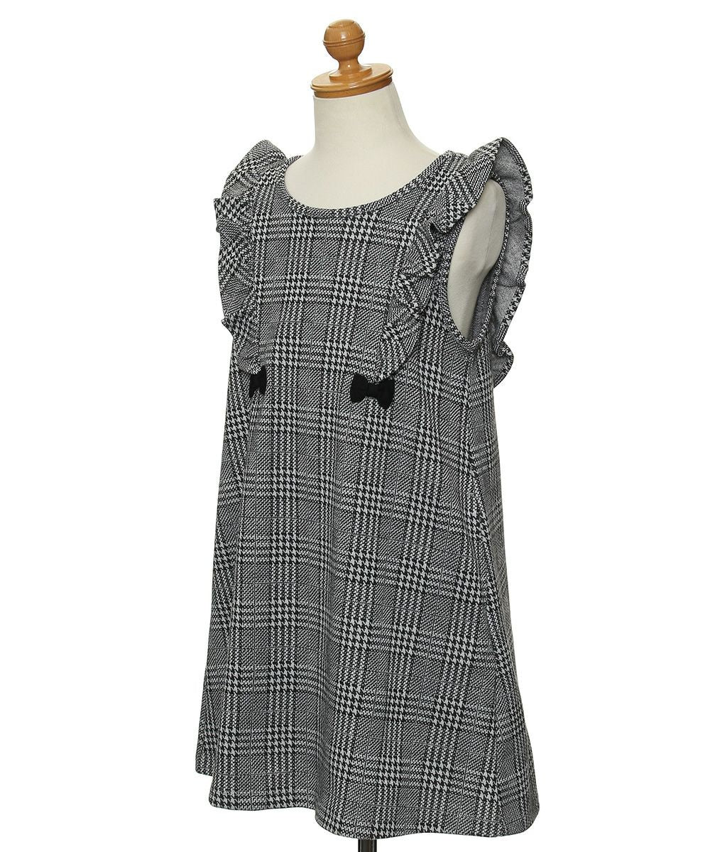 Children's clothing girl ribbon & frill Glen check pattern dress white x black (10) torso