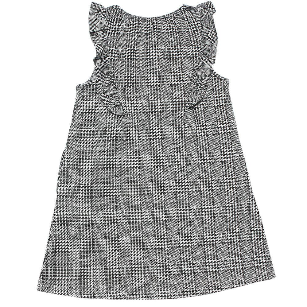 Children's clothing girl ribbon & frill Glen check pattern dress white x black (10) back