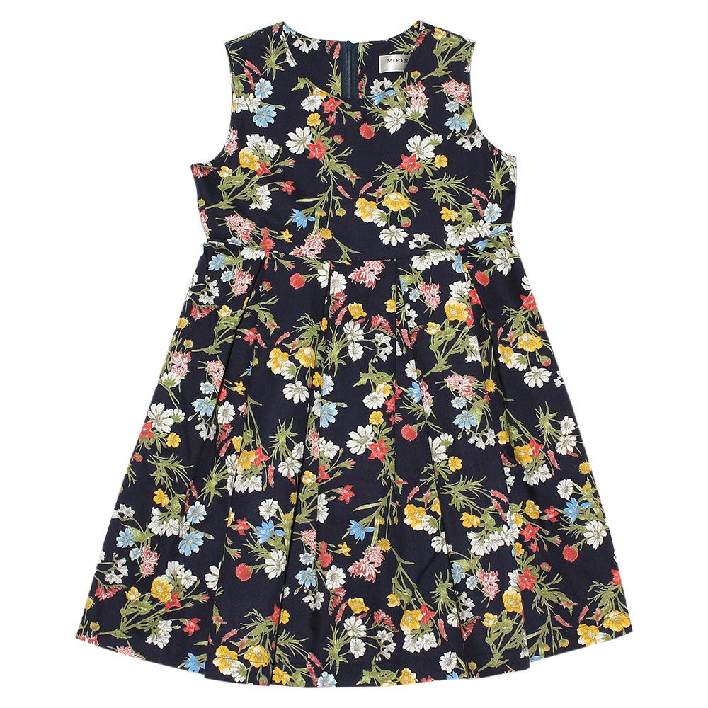 Children's clothing girls in Japan Floral pattern print dress navy (06) front