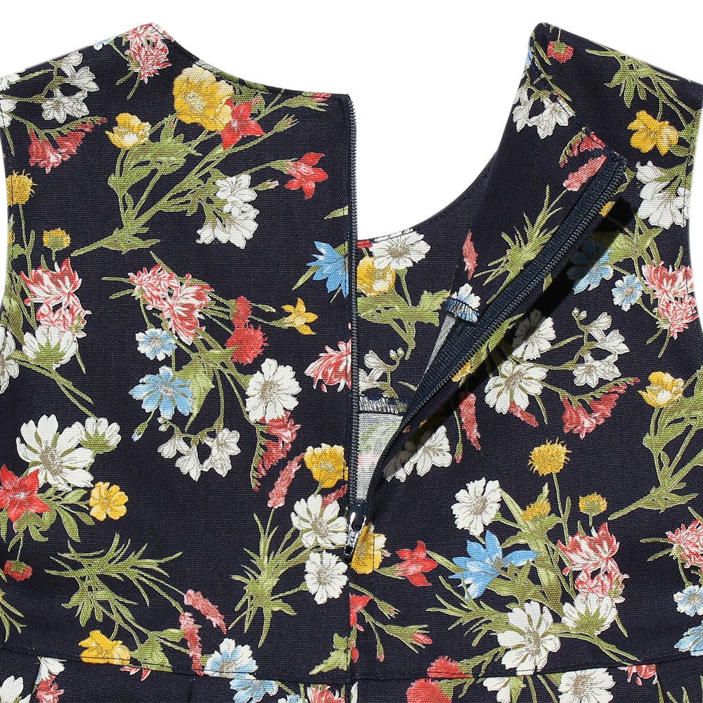 Children's clothing girls in Japan Floral pattern print dress navy (06) Design point 2