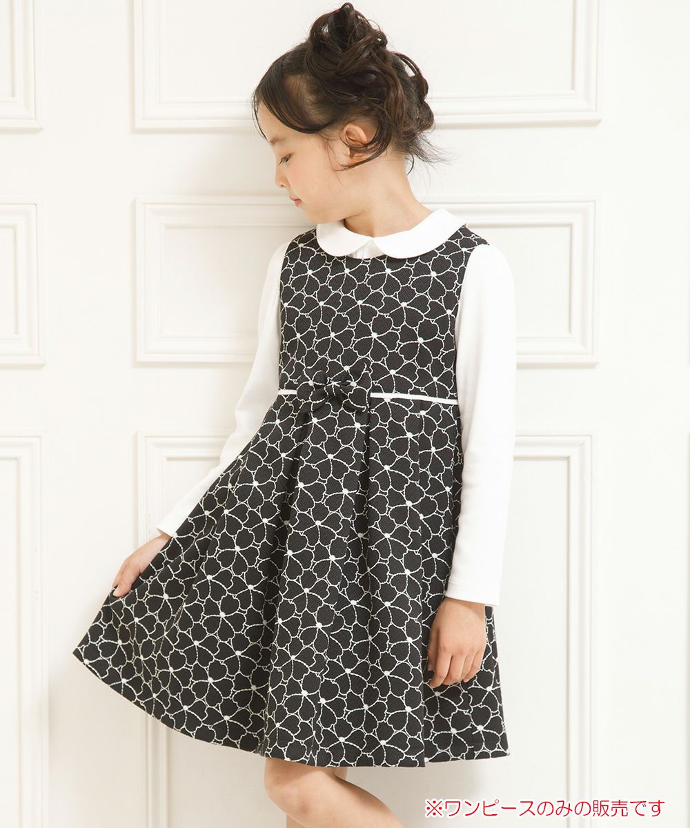 Children's clothing girls Japanese floral pattern monotone dress black (00) model image 3