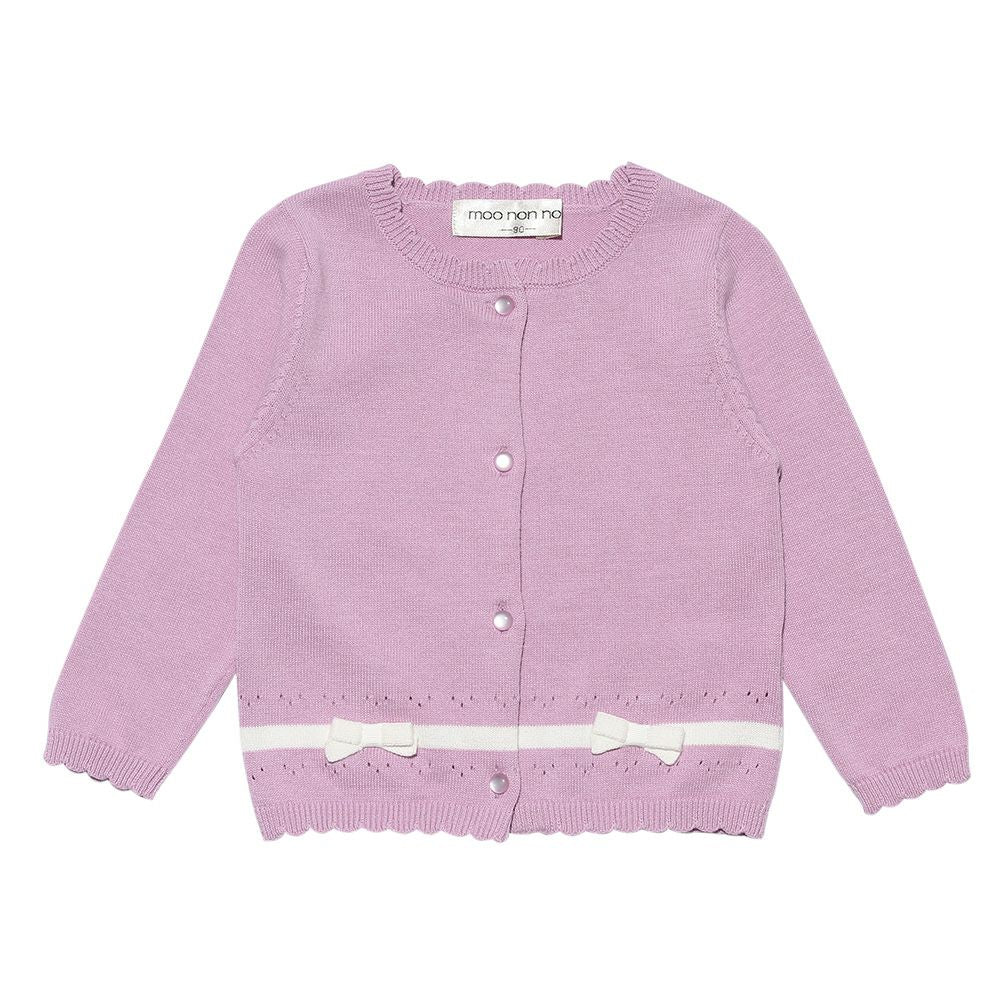 Baby size 100 % cotton line & ribbon cardigan Purple front