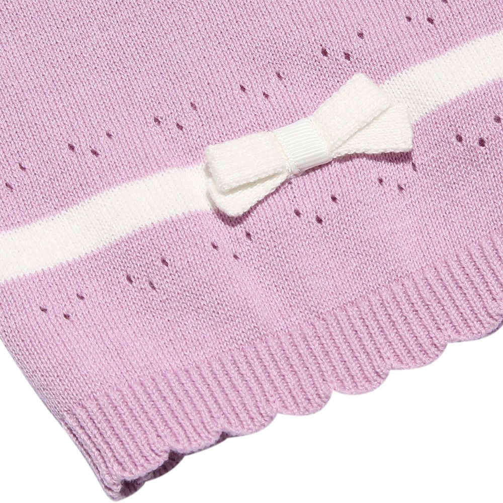 Baby size 100 % cotton line & ribbon cardigan Purple Design point 1