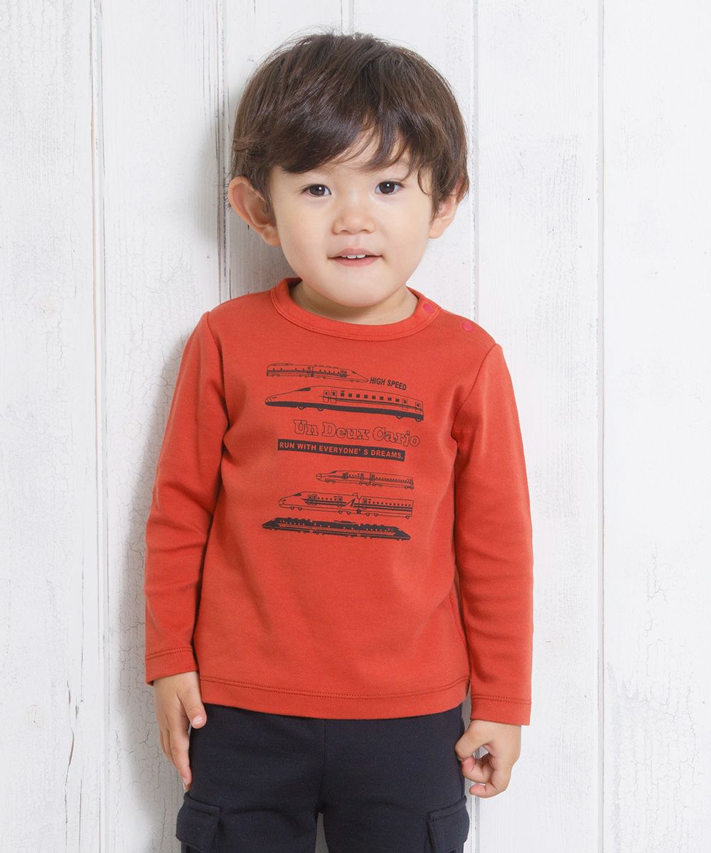 Baby size 100 % cotton vehicle series logo print T -shirt Orange model image up