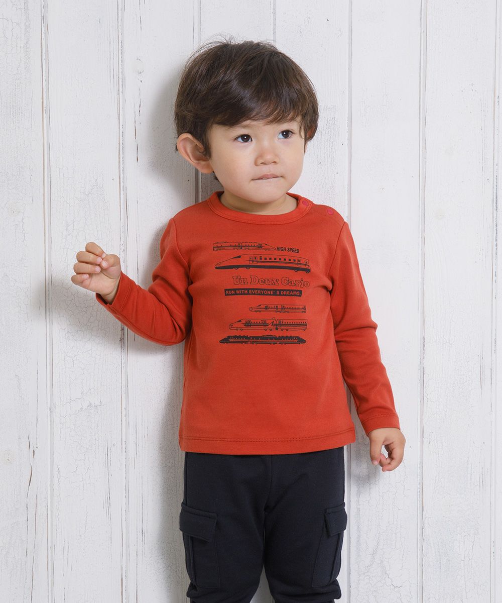 Baby size 100 % cotton vehicle series logo print T -shirt Orange model image 1