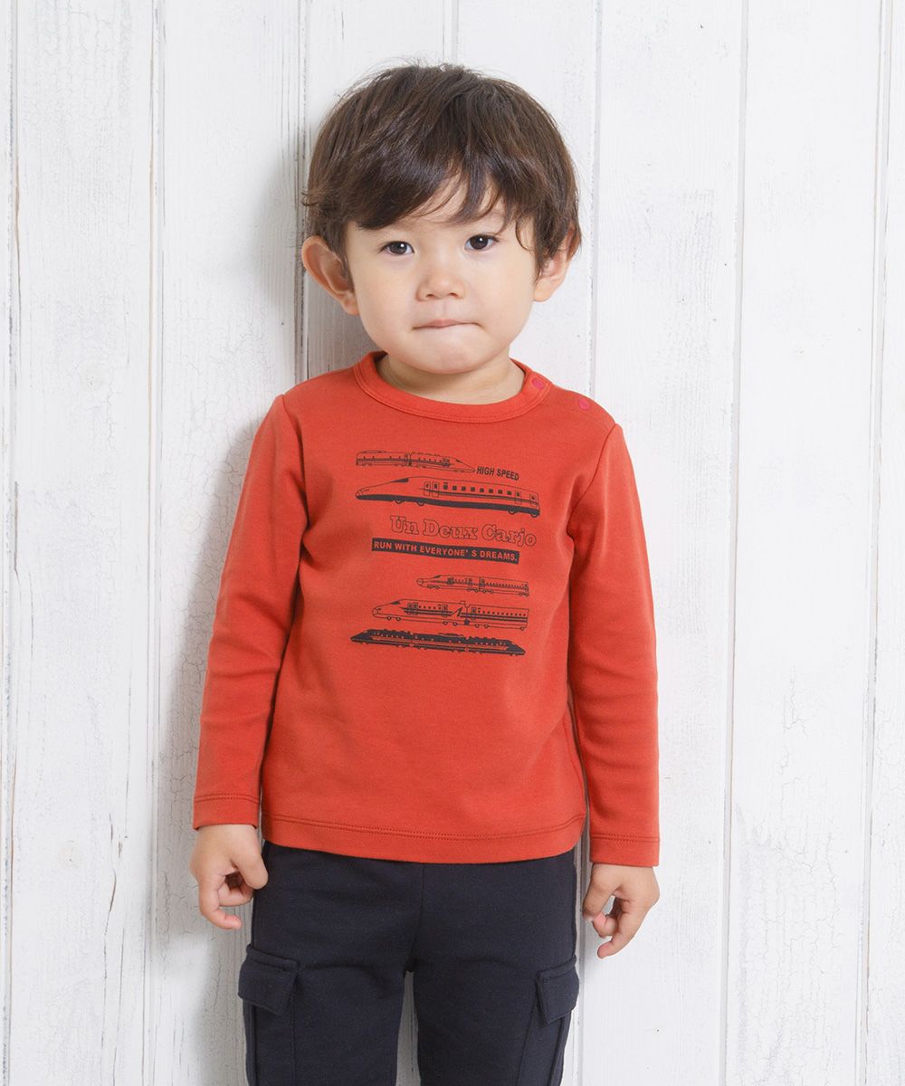 Baby size 100 % cotton vehicle series logo print T -shirt Orange model image 2