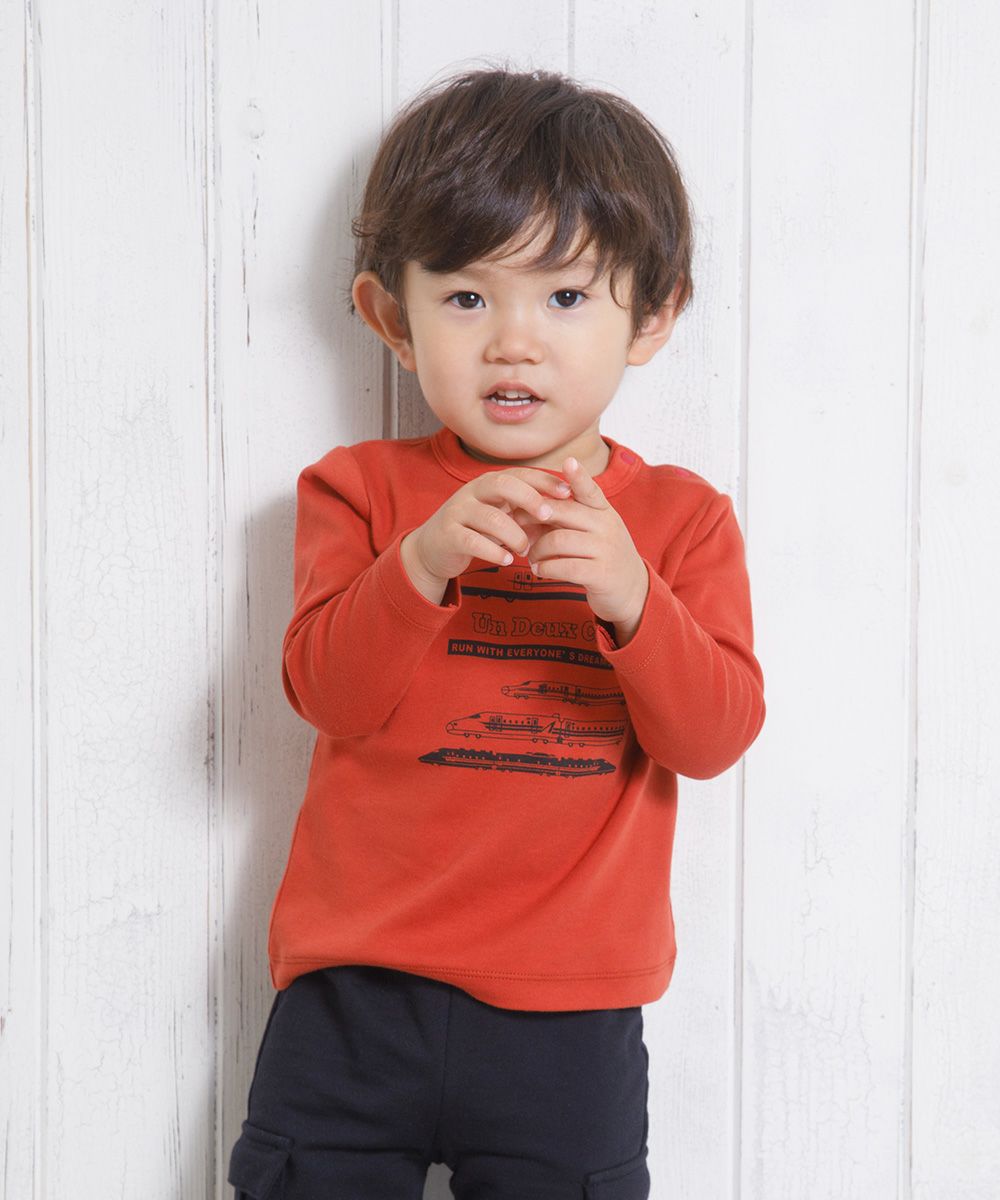 Baby size 100 % cotton vehicle series logo print T -shirt Orange model image 4