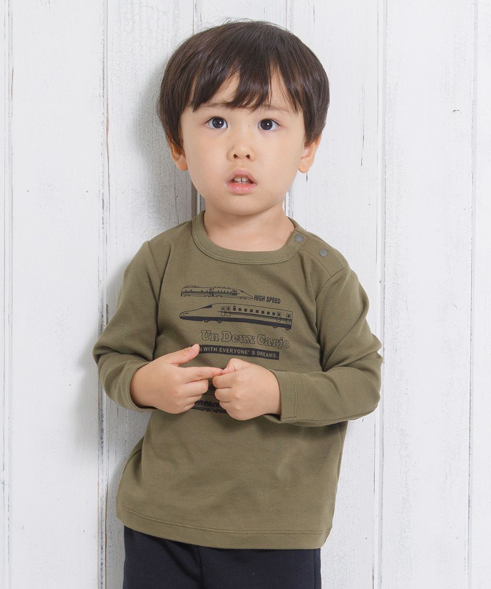 Baby size 100 % cotton vehicle series logo print T -shirt Khaki model image up