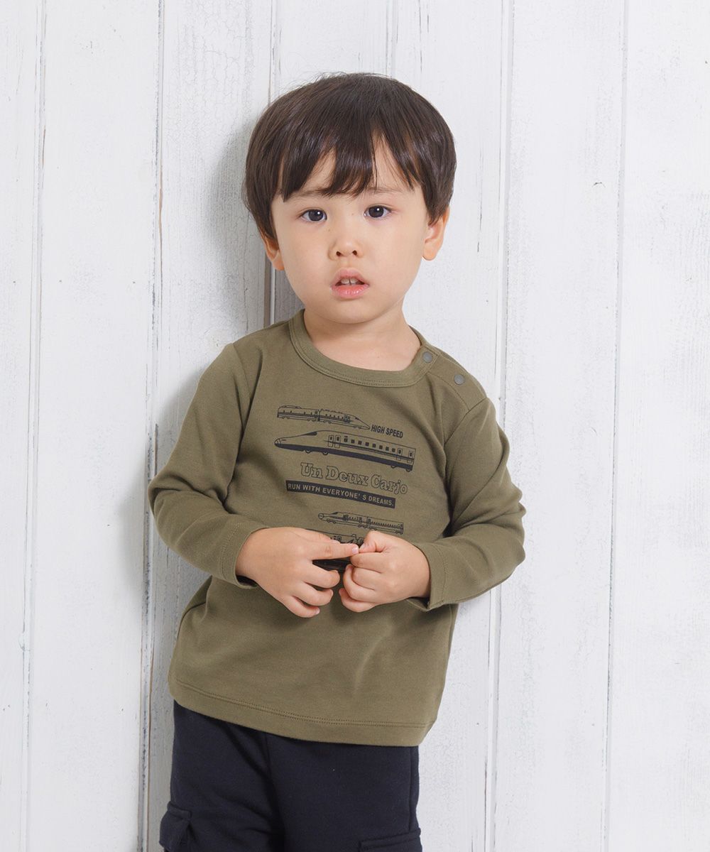 Baby size 100 % cotton vehicle series logo print T -shirt Khaki model image 1