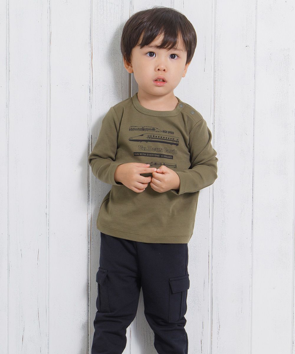 Baby size 100 % cotton vehicle series logo print T -shirt Khaki model image 3