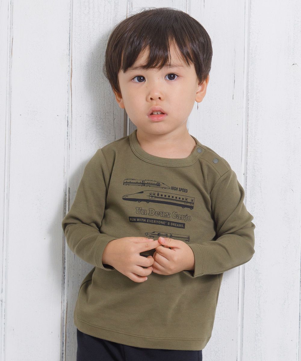 Baby size 100 % cotton vehicle series logo print T -shirt Khaki model image 4