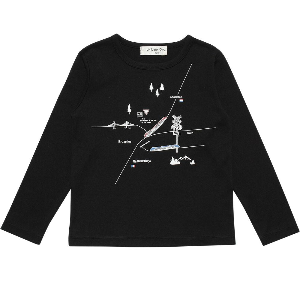 Children's clothing boy vehicle series train print T -shirt black (00) front