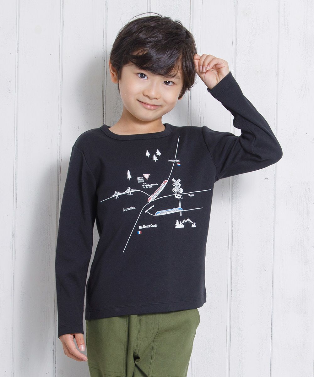Children's clothing Boys Boys Series Train Print T -shirt Black (00) Model Image Up