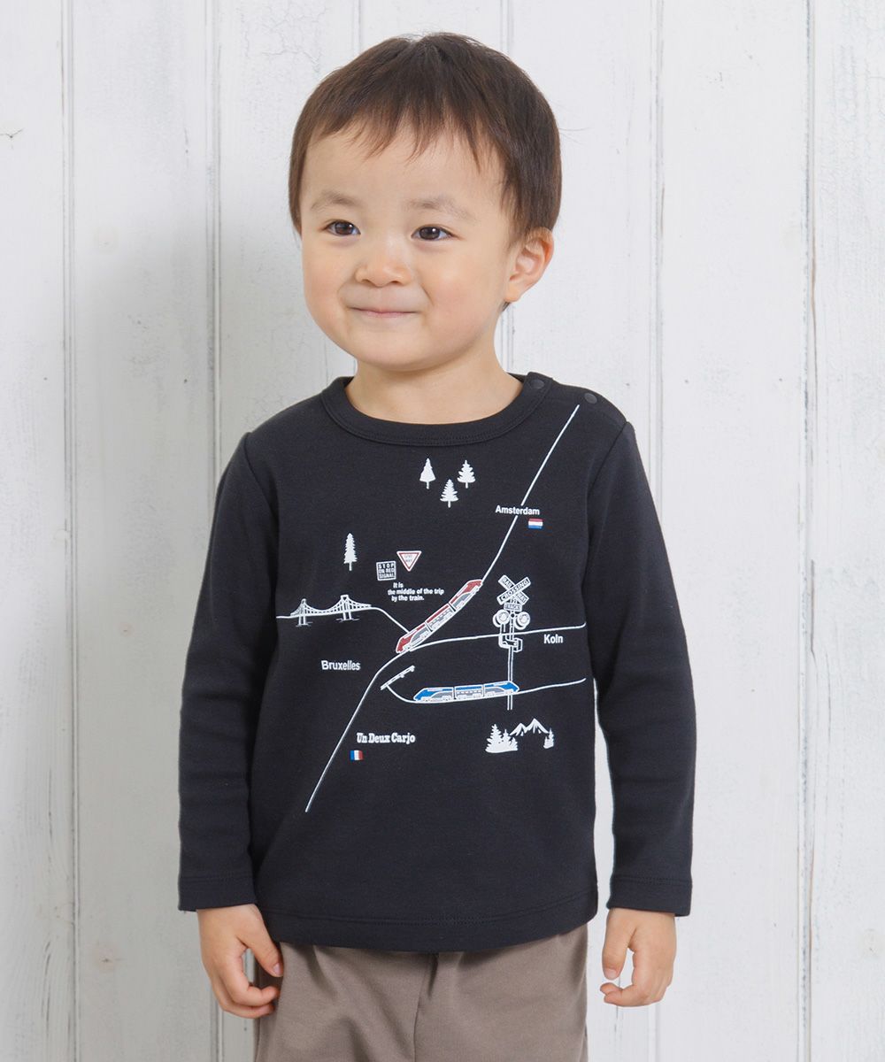 Baby Clothes Boy Baby Baby Size Ride Series Train Print T -shirt Black (00) Model Image Up