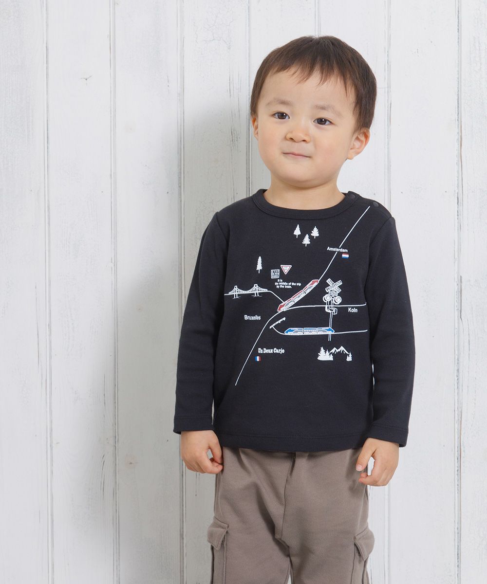 Baby Clothes Boys Baby Size Ride Series Train Print T -shirt Black (00) Model Image 3