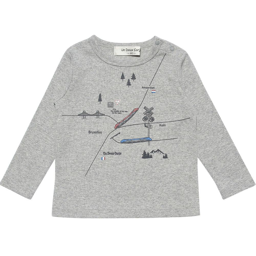 Baby Clothes Boys Baby Size Ride Series Train Print T -shirt Thorough Gray (92)