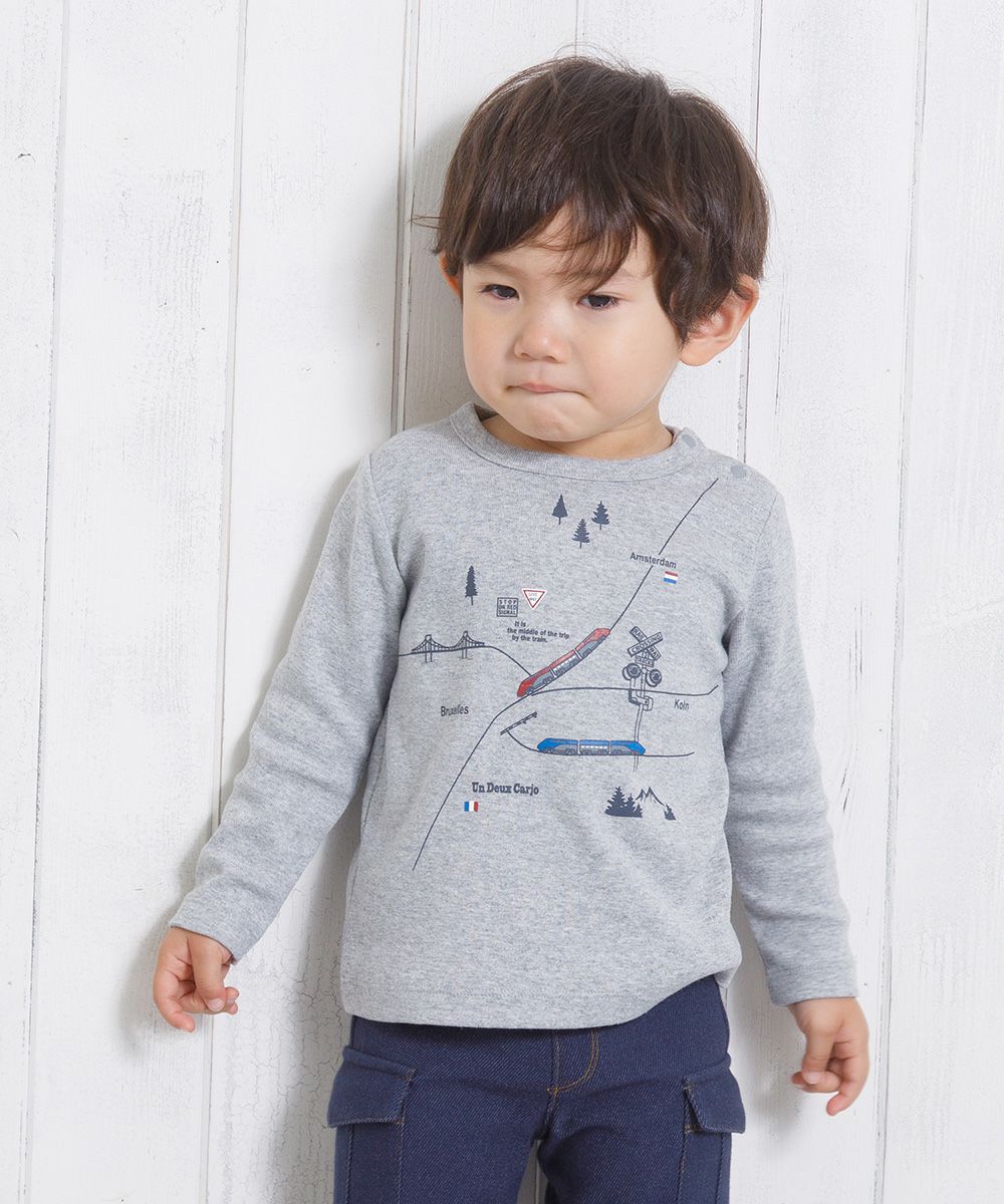 Baby Clothes Boy Baby Baby Size Ride Series Train Print T -shirt Heather Glay (92) Model image Up