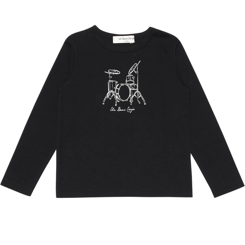Children's clothing boy 100 % cotton musical instrument series drum print T -shirt black (00) front