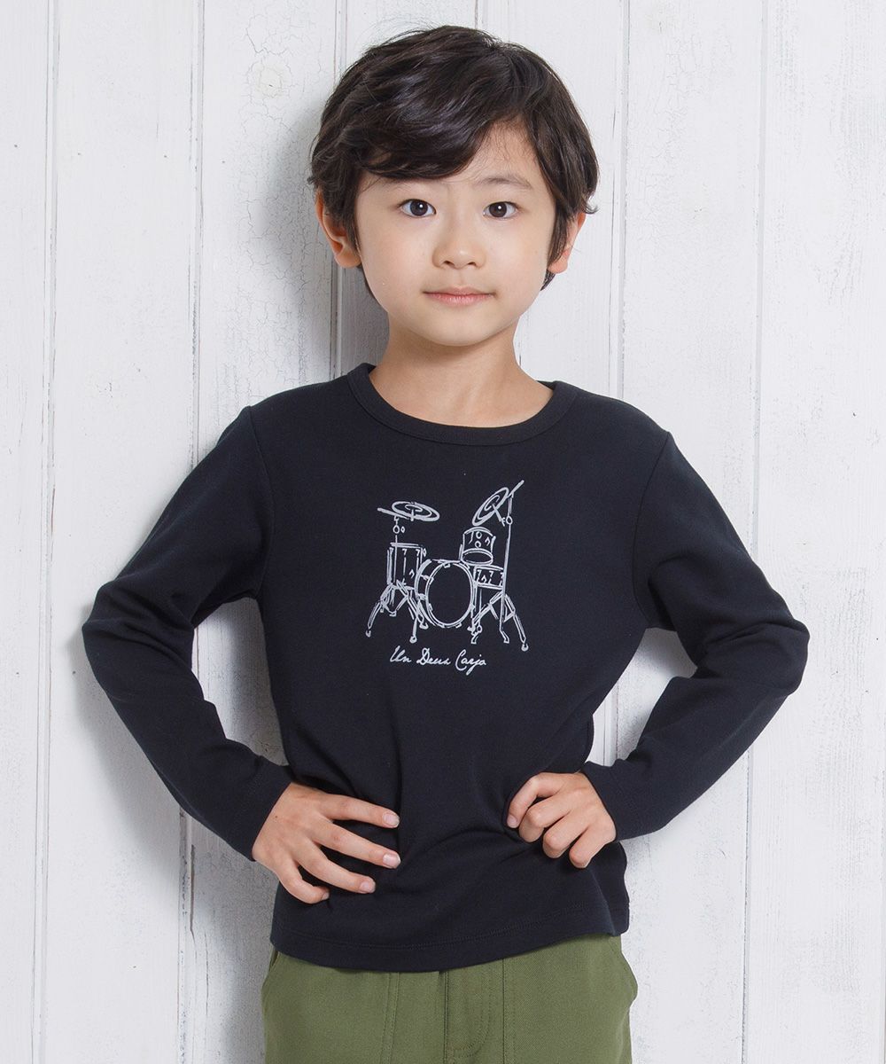 Children's clothing boy 100 % Cotton Series Series Drum Print T -shirt Black (00) Model image up