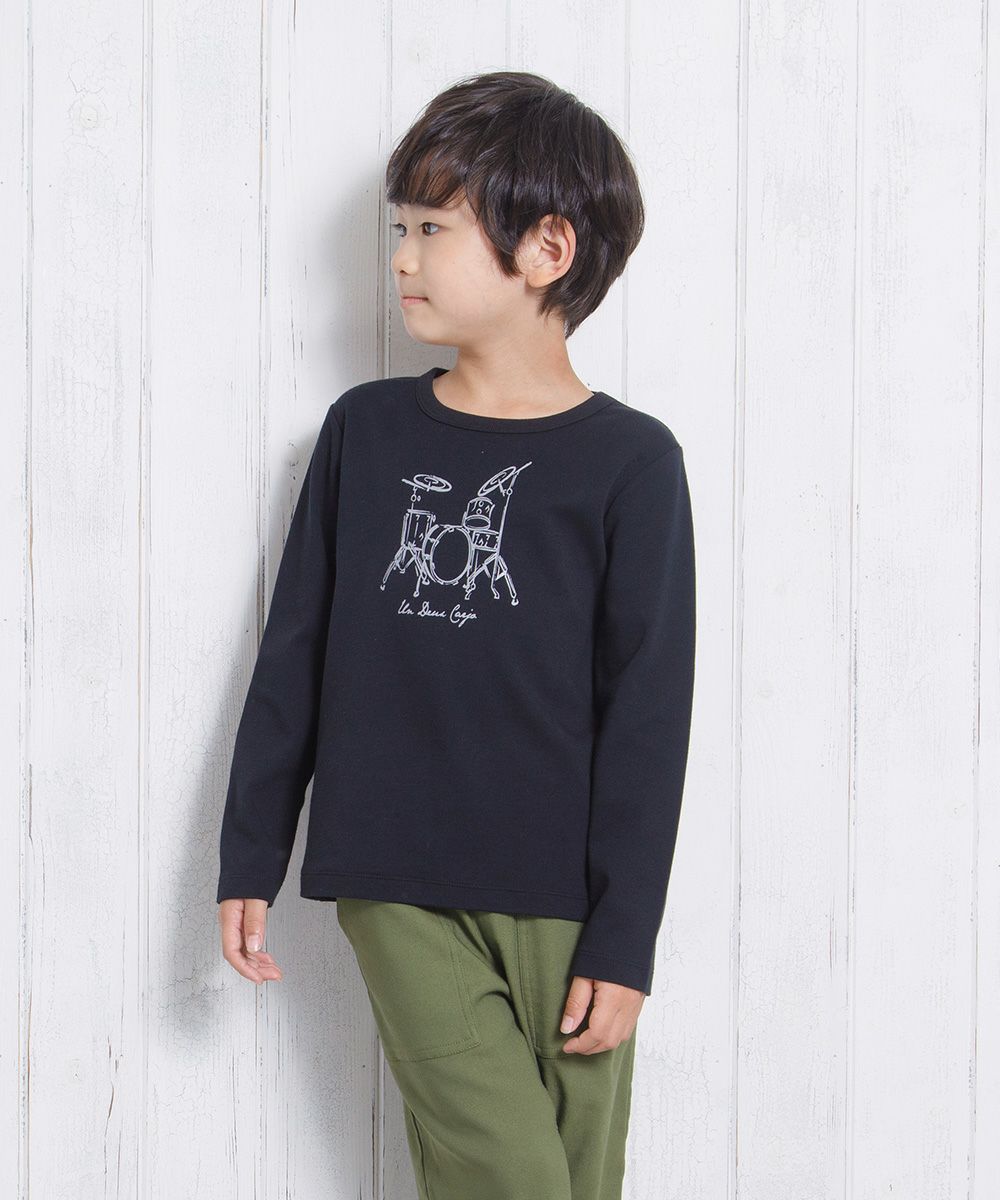 Children's clothing boy 100 % Cotton Series Series Drum Print T -shirt Black (00) Model Image 2