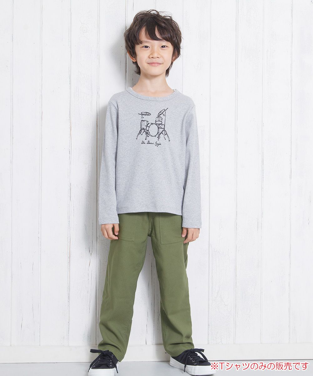 Children's clothing Boys 100 % Cotton Series Series Drum Print T -shirt Hoshin Glay (92) Model Image throughout the body