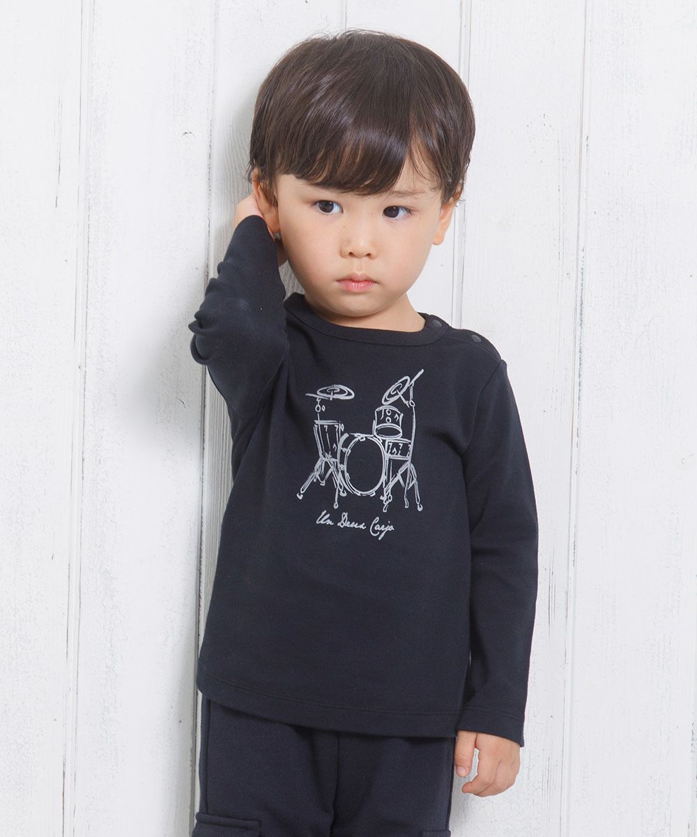 Baby Clothes Boy Boy Baby Size 100 % Cotton Series Drum Print T -shirt Black (00) Model Image 1