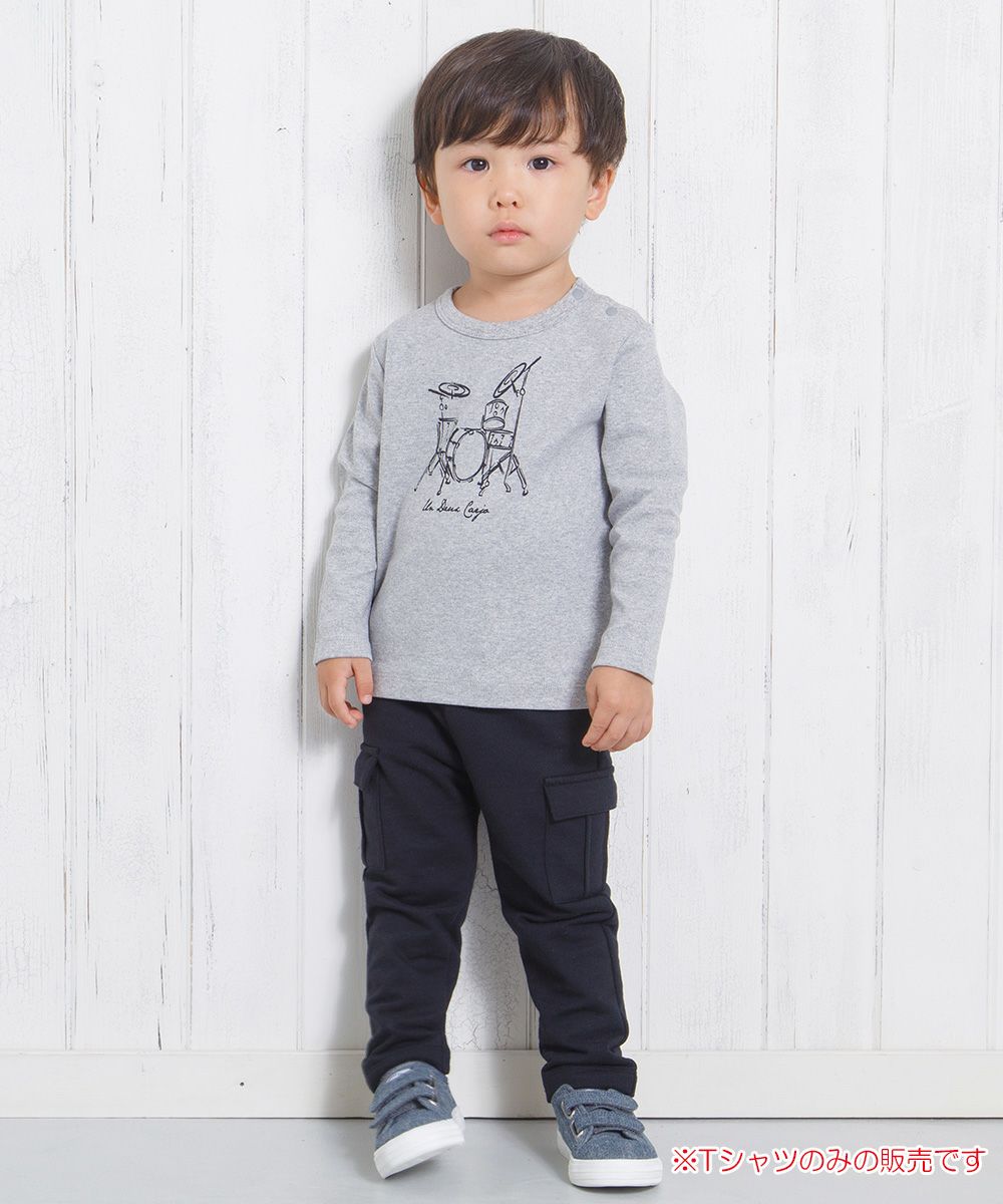 Baby Clothes Boy Boy Baby Size 100 % Cotton Series Series Drum Print T -shirt Heather Glay (92) Model Image whole body