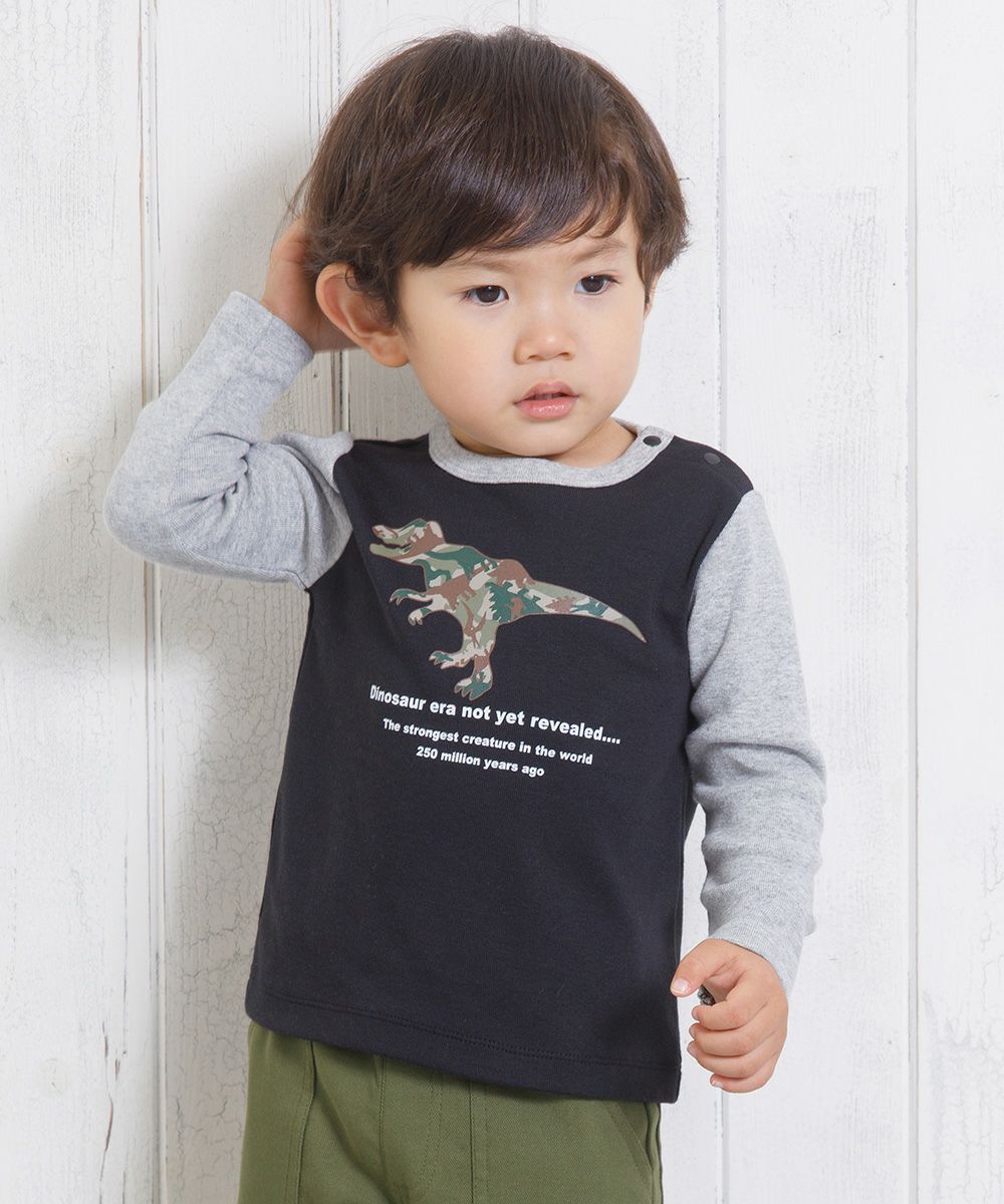Baby size Dinosaur Series Print camouflage T -shirt Black model image up