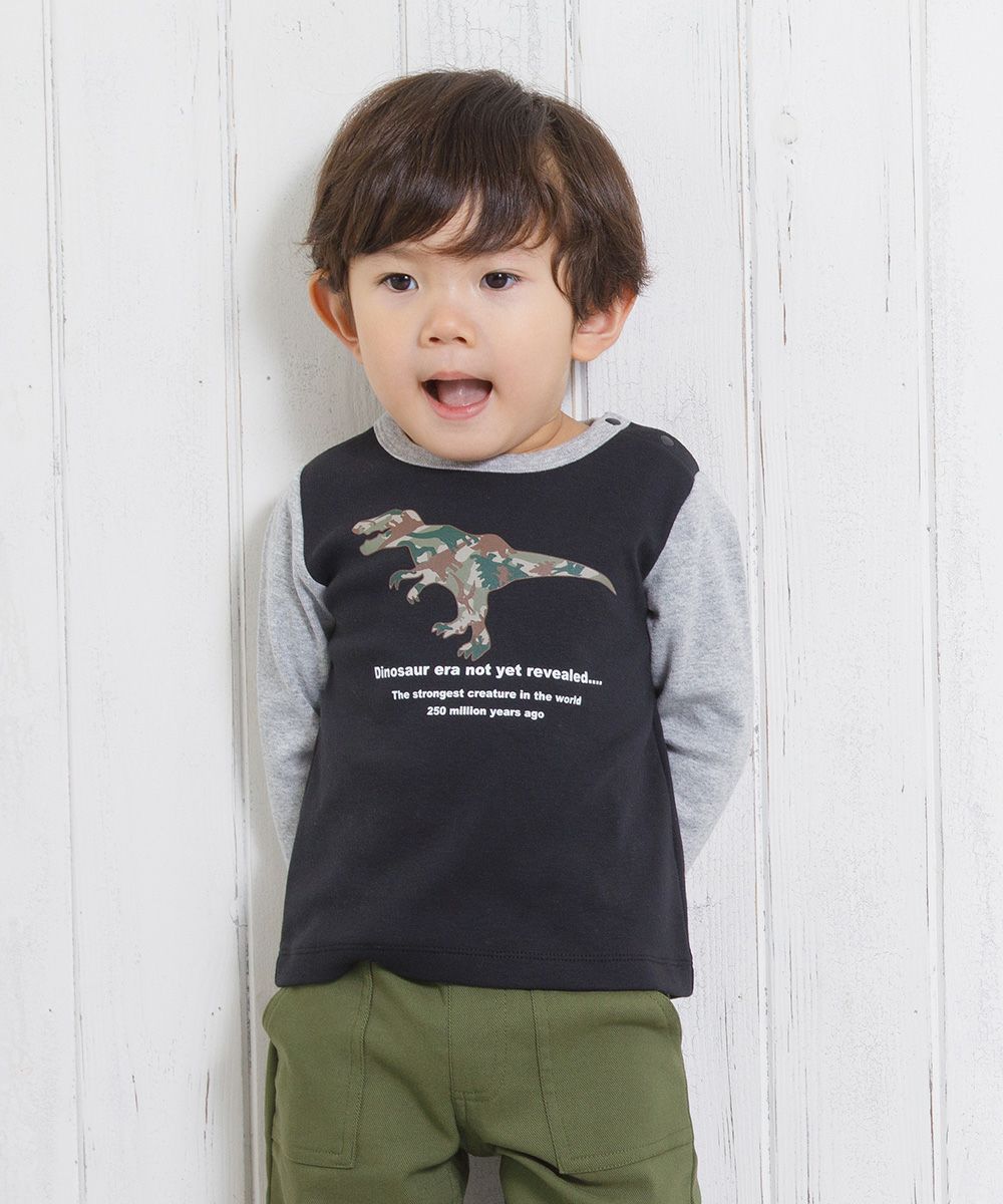 Baby size Dinosaur Series Print camouflage T -shirt Black model image 3