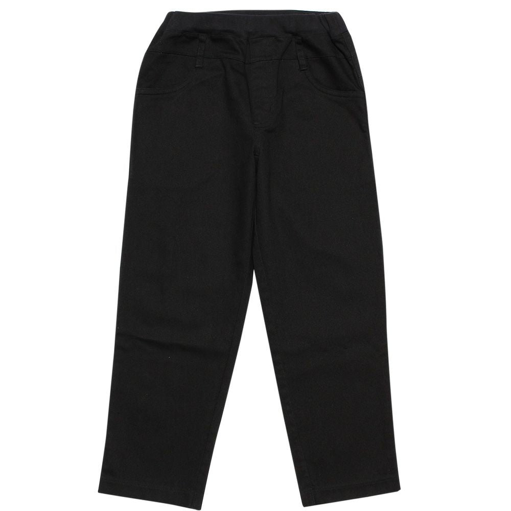 Stretch material waist rubber full length pants Black front