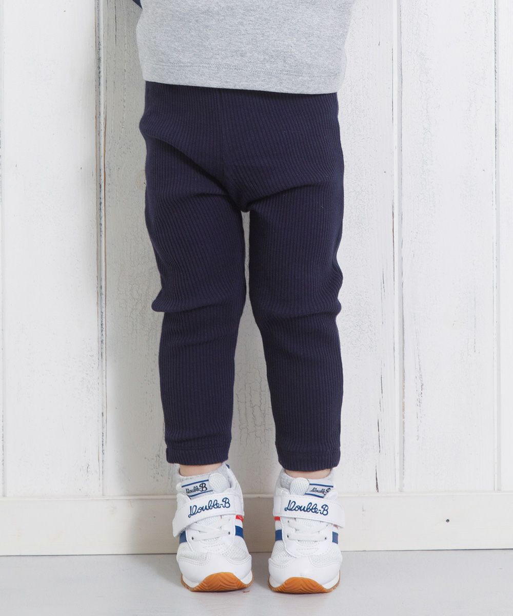 Baby size rib knitting material full length stretch pants Navy model image up