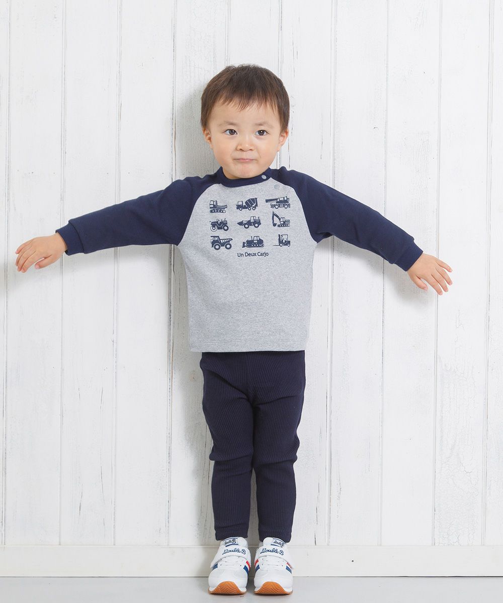 Baby size rib knitting material full length stretch pants Navy model image 2