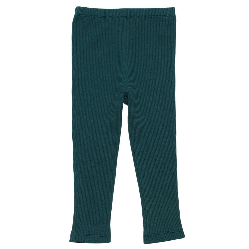 Baby size rib knitting material full length stretch pants Green front