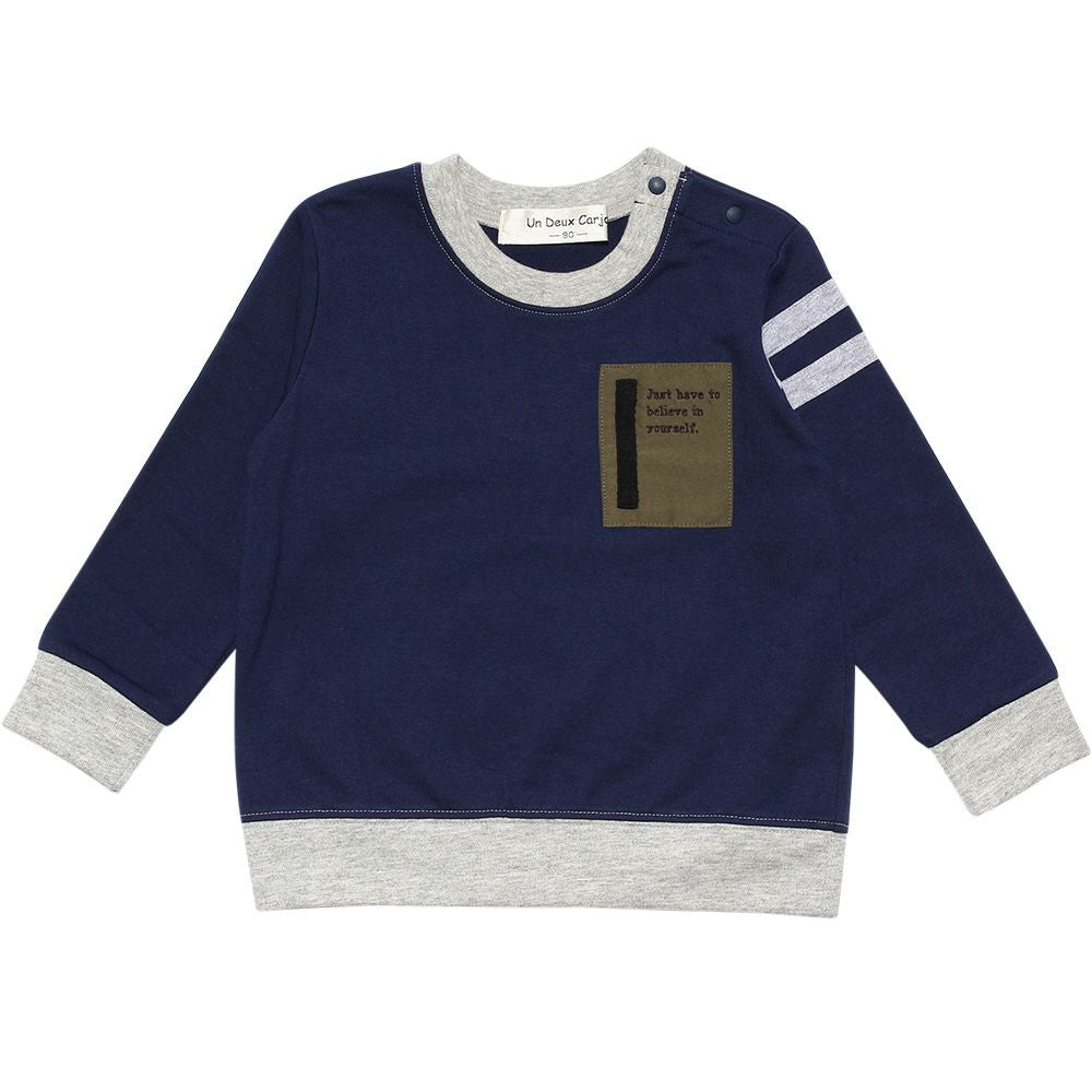 Baby size mini french terry sleeve trainer with lines Navy front