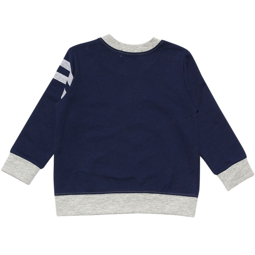 Baby size mini french terry sleeve trainer with lines Navy back