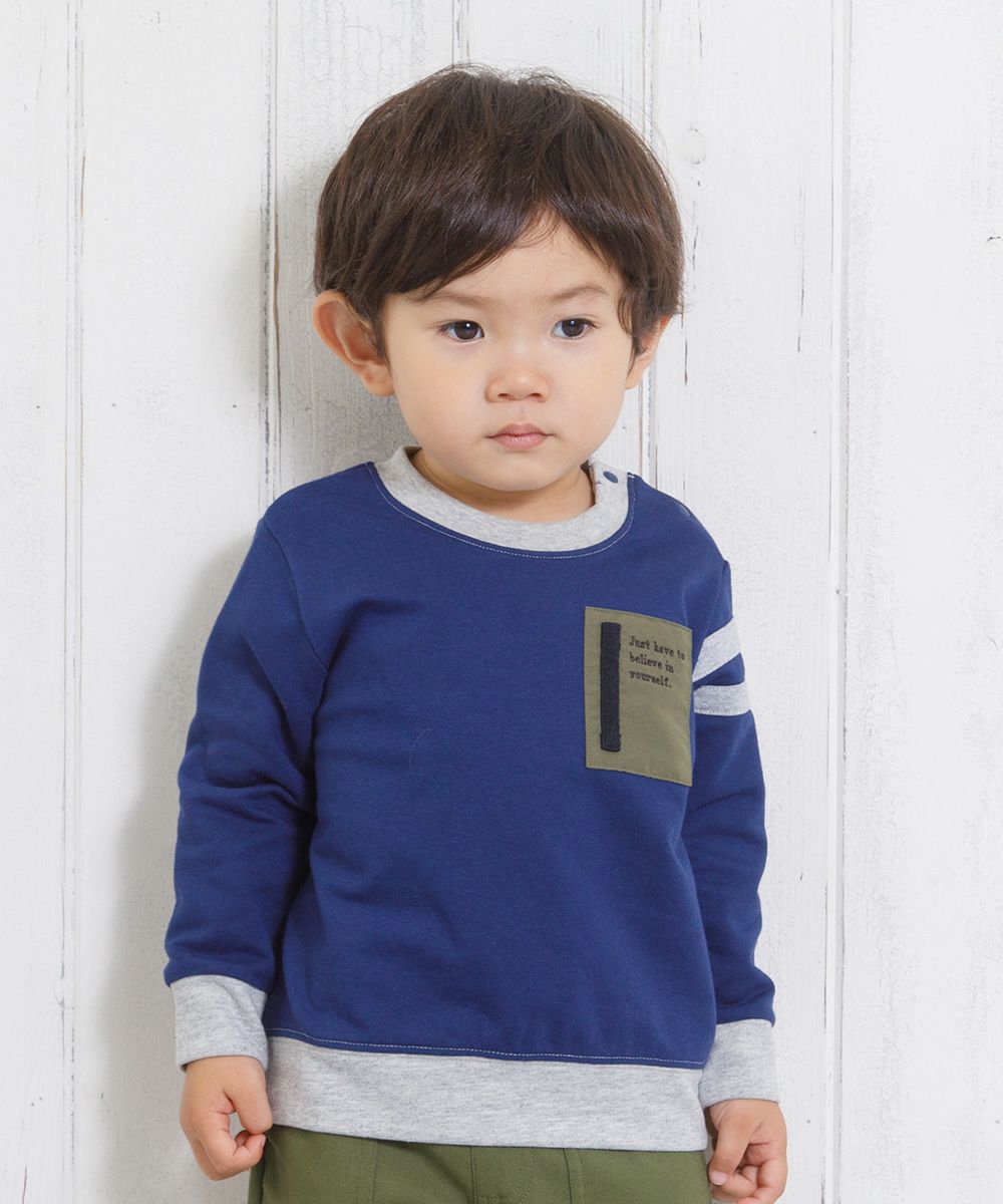 Baby size mini french terry sleeve trainer with lines Navy model image 1