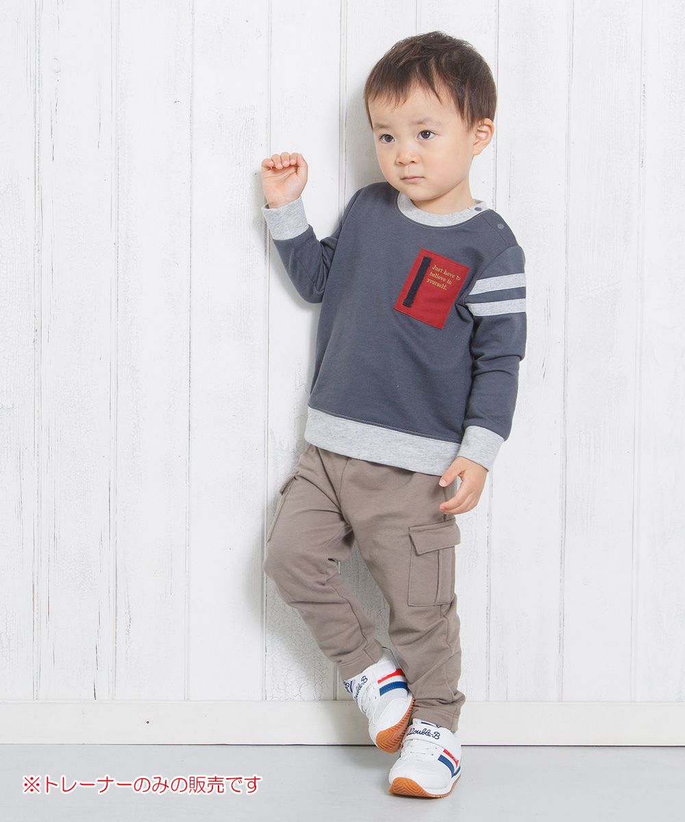 Baby size mini french terry sleeve trainer with lines Misty Gray model image whole body