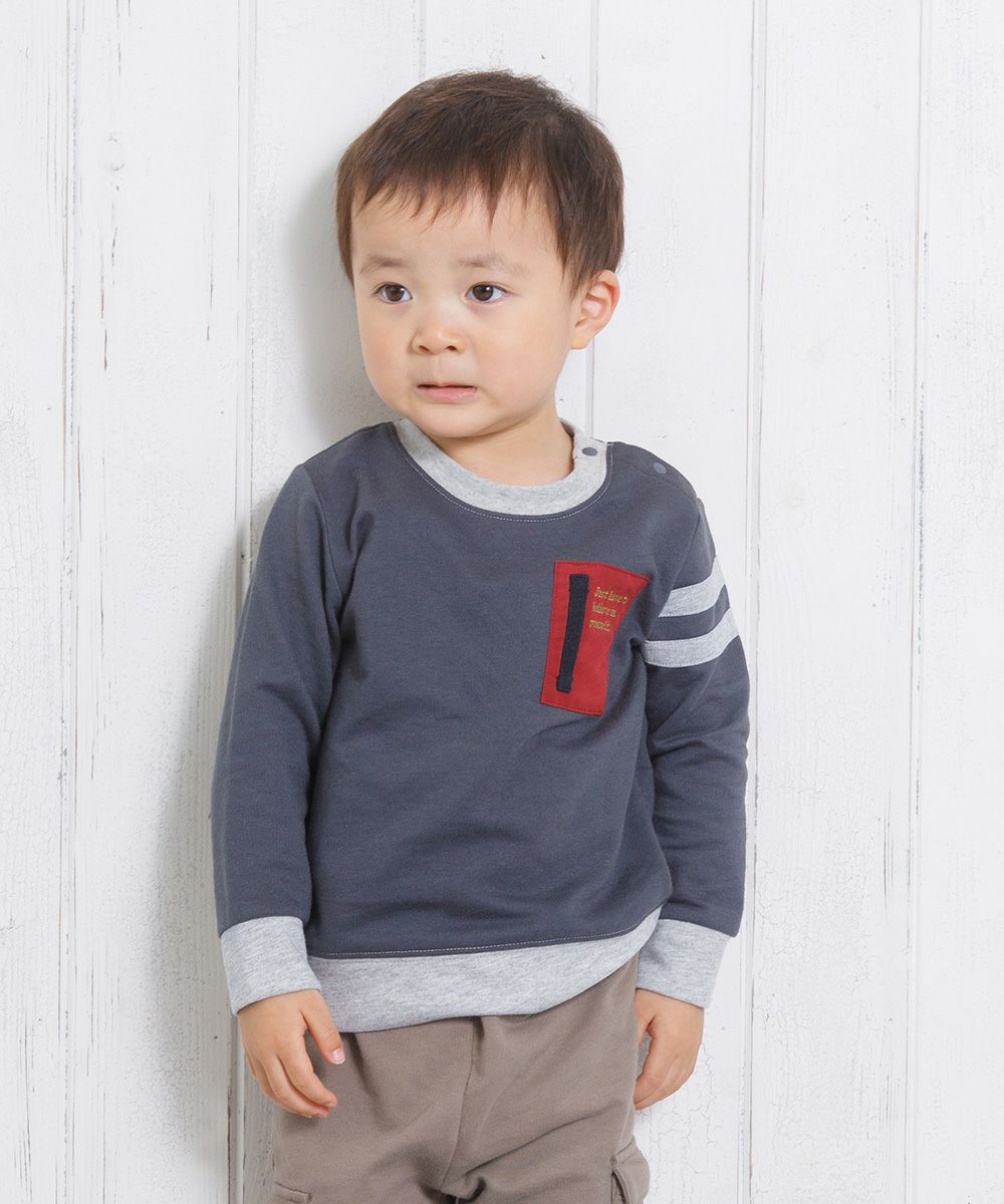 Baby size mini french terry sleeve trainer with lines Misty Gray model image 1