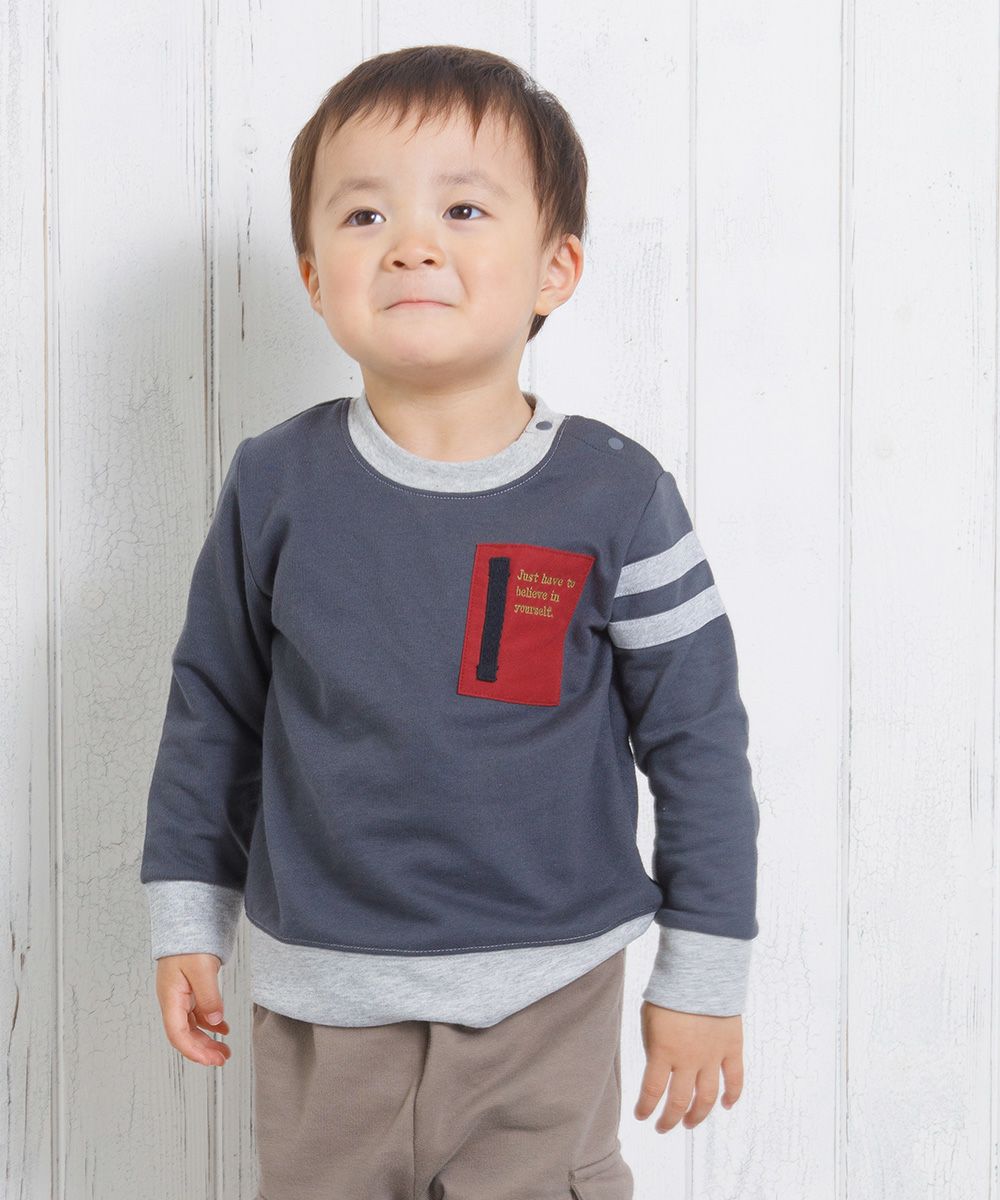Baby size mini french terry sleeve trainer with lines Misty Gray model image 2