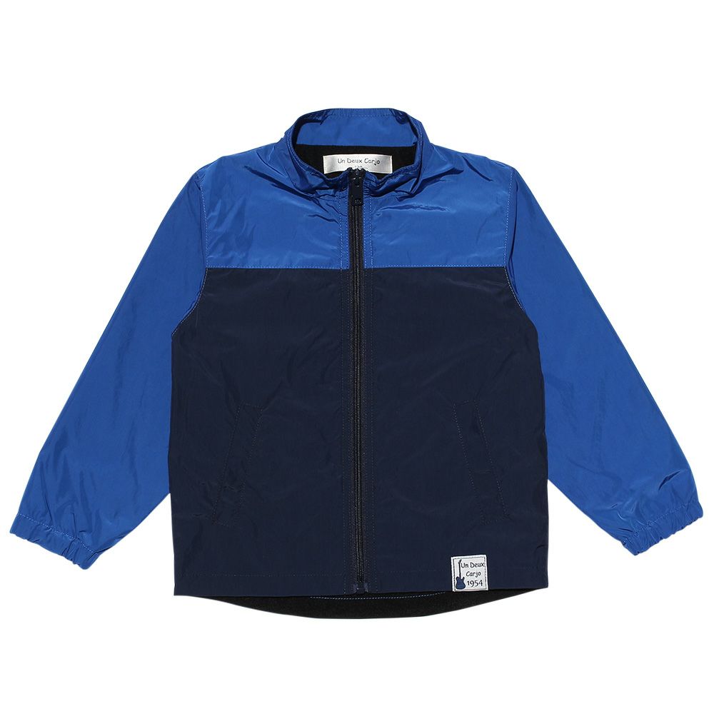 Bicolor zip -up jacket with long sleeve pocket Blue front