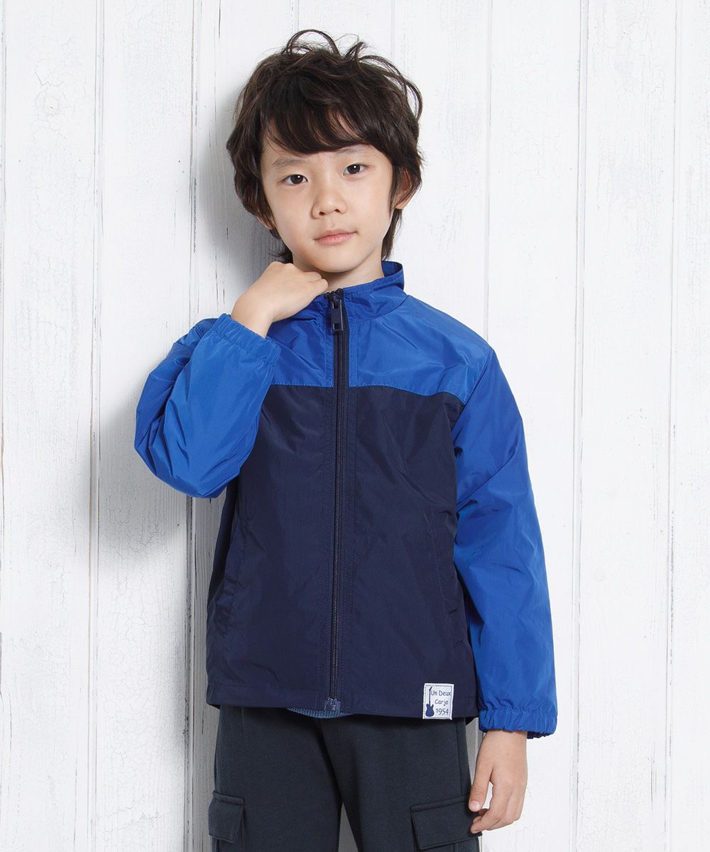 Bicolor zip -up jacket with long sleeve pocket Blue model image up