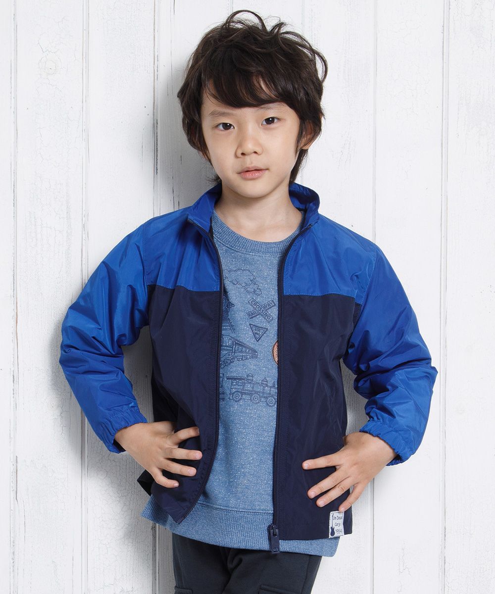 Bicolor zip -up jacket with long sleeve pocket Blue model image 2
