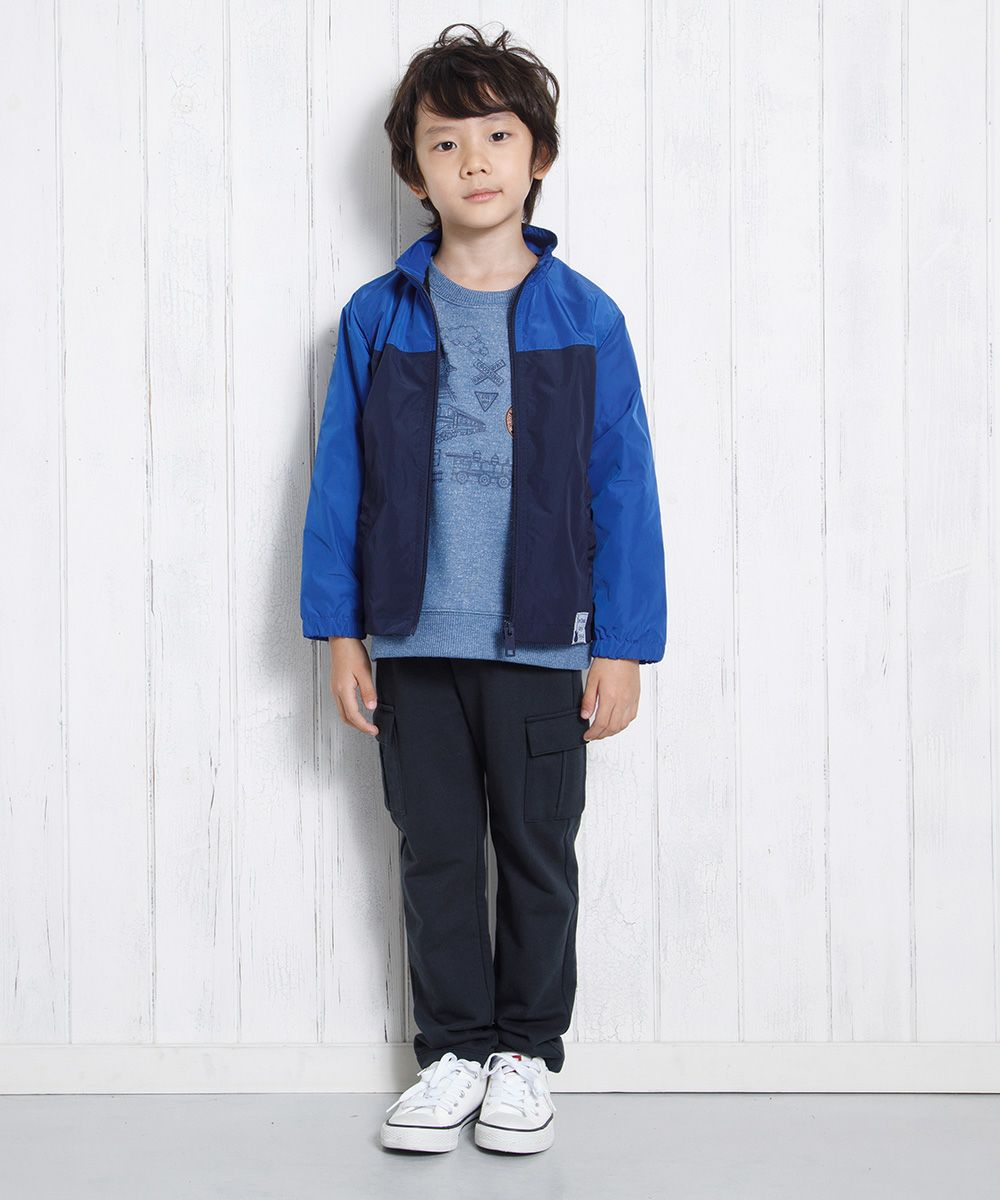 Bicolor zip -up jacket with long sleeve pocket Blue model image 3