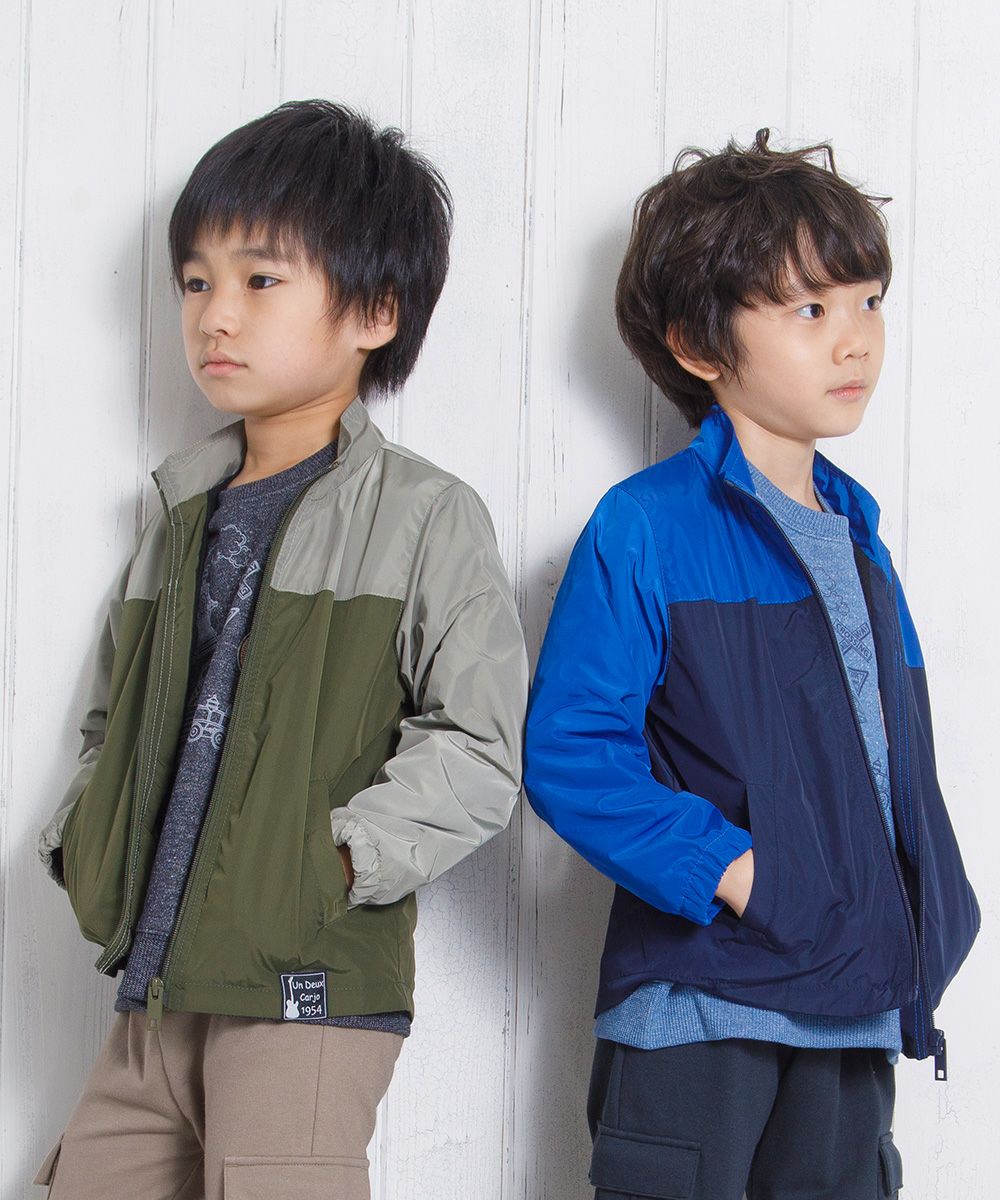 Bicolor zip -up jacket with long sleeve pocket Blue model image 4