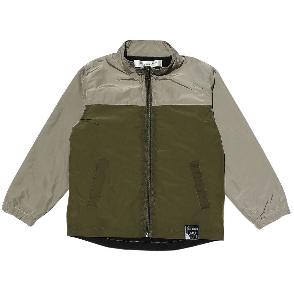 Bicolor zip -up jacket with long sleeve pocket Khaki front