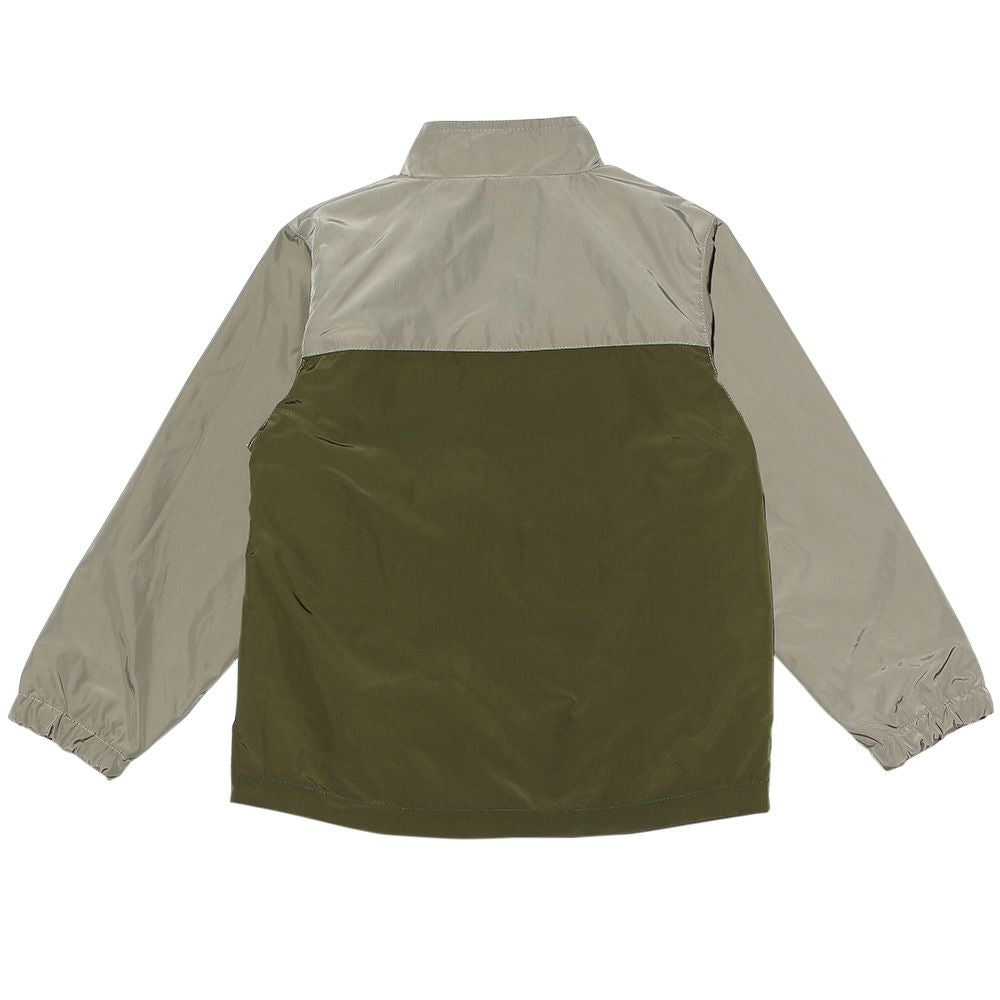 Bicolor zip -up jacket with long sleeve pocket Khaki back